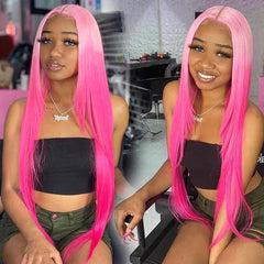π Hot Pink Straight Lace Front Wig