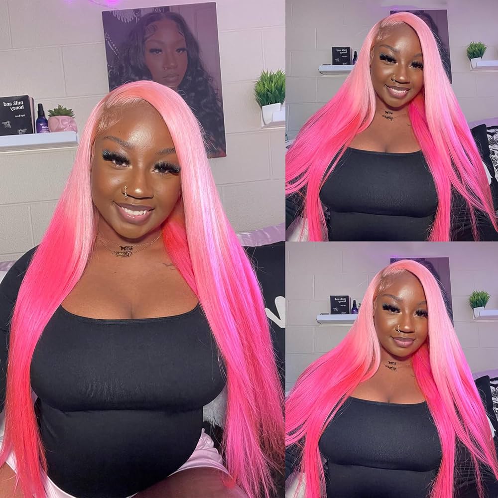💖 Hot Pink Straight Lace Front Wig